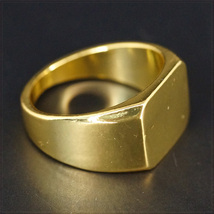 [RING] 18K Gold Plated Square Smooth フラット スクエア スムース 四角形 デザイン 14mm ワイド ゴールド リング 29号_画像4