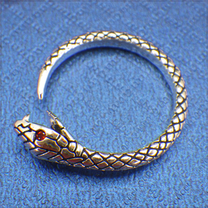 [RING] 925 Silver Plated レッド アイ スネーク 赤目蛇 ヘビ 墨入れ ヴィンテージ シルバー オープン フリーサイズ リング 【送料無料】の画像3