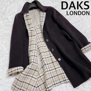 美品 DAKS ダックス リバー コート ステンカラー チェック ウール