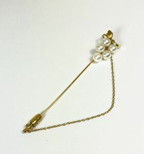 ☆MIKIMOTO ミキモト K18YG 5P パール 付き 葡萄モチーフ ピン ブローチ アクセサリー イエローゴールド 金 真珠 全長(約)7.5cm