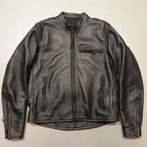 良品 ★ カドヤ kadoya パンチングレザー メッシュレザー シングル レザージャケット ライダースジャケット L 黒 ブラック ★h