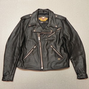 希少 USA製 HARLEY DAVIDSON ハーレーダビッドソン ダブル ライダースジャケット L 黒 ブラック 本革 レザージャケット ☆h