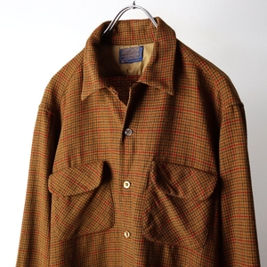 60s USA製 PENDLETON ペンドルトン 開襟 ボックスシルエット ウール チェック シャツ ブラウン size L / 古着 ヴィンテージ 