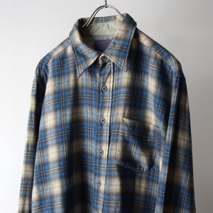 70s USA製 PENDLETON ペンドルトン ウール チェック シャツ ブルー size L / 古着 ヴィンテージ 