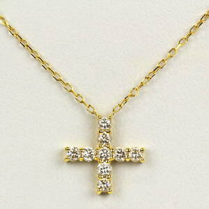 クロス ネックレス40cm K18YG ダイヤモンド 0.30ct 4月 十字架 ローマンクロス ギリシャクロス 18金 レディース 人気 21780