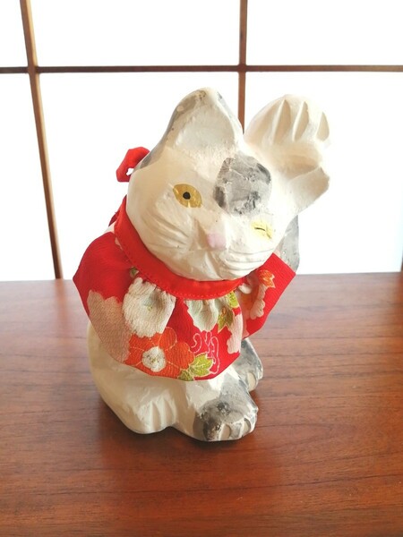 招き猫 ぶち猫 ヴィンテージ オブジェ 置物 京都 まねきねこ 左手 レトロ雑貨 京陶人形 ラッキーキャット 昭和レトロ 白猫 和風 商売繁盛