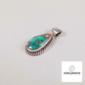  Indian jewelry Navajo group Alfred * maru tines work kopa- oyster turquoise silver pendant top 925