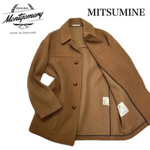 《極美品》モンゴメリー×ミツミネ Montgomery MITSUMINE コラボ ヘリンボーンクルミボタン キャメルステンカラーコート Pコートイギリス製