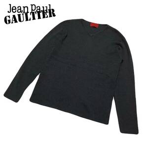 JEAN PAUL GAULTIER HOMME ゴルチエ シンプル ニット セーター メンズ レディース ユニセックス Ｖネック ウールアクリルチャコールグレー