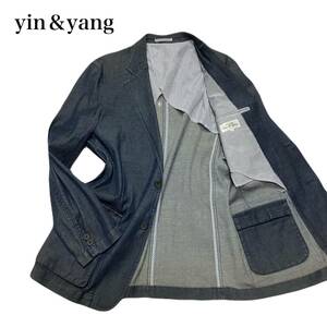 《美品》yin＆yang イン＆ヤン ジャージーストレッチ素材デニム テーラードジャケット ゆったり オーバーサイズ