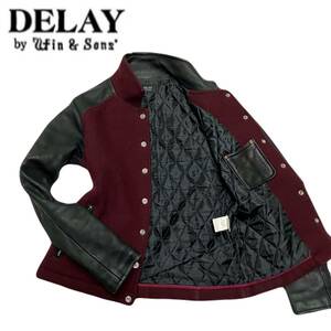 DELAY by win&sons ディレイ バイ ウィン＆サンズウール 本革 鹿革 ディアスキン レザー切替 スタジャン Ｌ　黒 ブラック ボルドー