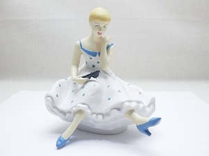 ★ビンテージ 水玉 ワンピ サングラスを持つ女性 陶器人形 フィギュリン★ F954 フィギュア 人形 置物