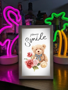 可愛い テディベア 熊さん 笑顔 薔薇 ぬいぐるみ 店舗 自宅 プレゼント ランプ 照明 看板 置物 雑貨 ウッドライトBOX 電飾看板 電光看板