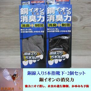 2個セット★銅イオンの消臭力 銅線入り 5本指 靴下 ソックス 消臭 制菌 紳士 メンズ 25-27cm 水虫/かゆみ/臭い予防 黒 ブラック グレー C-1