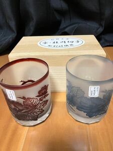 グラスセット　京-桂川切子　箱付き　　高さ9センチ　飲み口径7センチ　未使用美品