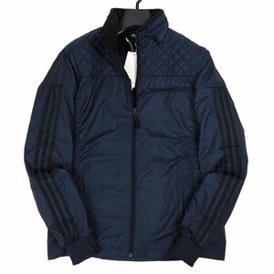 P940 新品 adidas アディダス ３ストライプス 裏起毛 2WAY フルジップ ウーブン ジャケット ウインドブレーカー ゴルフ 3XL ネイビー