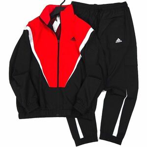 P900 新品 adidas アディダス 上下セット ウーブン ジャージ フルジップ ジャケット パンツ セットアップ 薄手 L レッド/ブラック