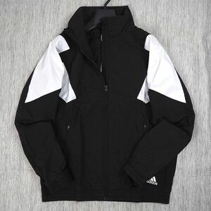 P974 新品 adidas アディダス 裏起毛トリコット フルジップ ウーブン ジャケット ウインドブレーカー ゴルフ L ブラック/ホワイト