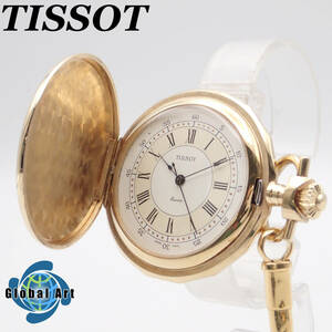 う09424/TISSOT ティソ/クオーツ/懐中時計/ローマン/オープンフェイス/文字盤 アイボリー/チェーン付