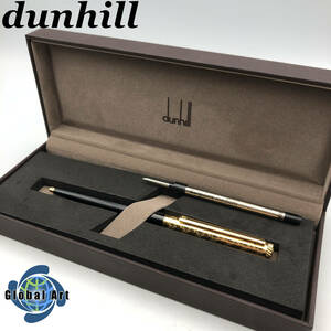 ★D11322【美品】dunhill ダンヒル/ボールペン/dロゴ/ツイスト式/ブラック×ゴールド/箱付/筆記OK