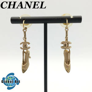 ★D11320/CHANEL シャネル/ペア ピアス/05 A/ココマーク/ヒール/ラインストーン/チェーン/全長 約4.6㎝/ゴールド/パーツ欠品有