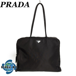 ●12C108【美品】PRADA プラダ/ショルダーバッグ/肩掛け/ナイロン/三角プレート/トライアングルロゴ/シルバー金具/ブラウン/茶/カデナ付