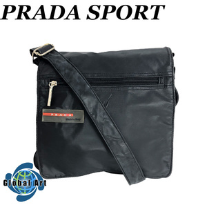 ●11C043/PRADA プラダ/ショルダーバッグ/斜め掛け/ナイロン/スポーツライン/ロゴ/シルバー金具/ブラック/黒