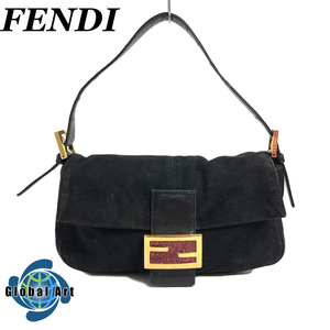 ●11C111/FENDI フェンディ/ワンショルダーバッグ/ハンドバッグ/マンマバケット/FF/ゴールド金具/ヌバックレザー/ブラック/黒