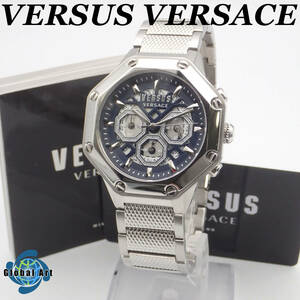 う11382【美品】VERSUS VERSACE ヴェルサス ヴェルサーチ/クオーツ/メンズ腕時計/クロノグラフ/文字盤 ネイビー/取扱説明書・保証書付