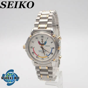 う12139【美品】SEIKO セイコー/ヨットタイマー/クオーツ/メンズ腕時計/コンビ/ローマン/文字盤 ホワイト/8M37-7000/ジャンク