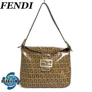 ●12C270/FENDI フェンディ/ハンドバッグ/マンマバケット/肩掛け/ズッキーノ柄/パテント/ビニール/ゴールド金具/ブラウン/茶/ヴィンテージ