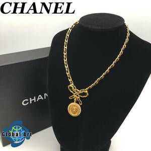 ★D12680/CHANEL シャネル/ヴィンテージ/チェーンネックレス/ラインストーン/リボン/全長 約38.6㎝/箱付