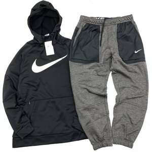 ☆新品☆NIKE ナイキ Therma-FIT ビッグ スウッシュ フリース フーディ & テーパード パンツ セット 上下 CU6240-010 DQ5408-071 黒 灰 2XL