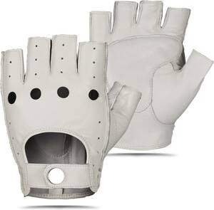 2XL(. around 23.7-24.5cm) white [GSG] driving gloves half finger finger none leather leather gloves men's bike g