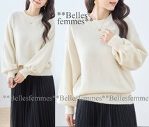 ★Belles*★送料185円★新品★ふっくら起毛暖かニット*ポワン袖がほんのり甘さをプラス*シンプル華奢見せ華やかセーター*470アイボリーM～L_画像1