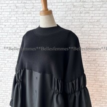 ★Belles*★送料185円★新品★L～LL*ブラック*ニット異素材*ドッキングチュニック*大人可愛く体型カバー*モックネックプルオーバー595TRUBE_画像4