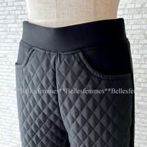 ★Belles*★送料185円★新品L～LL★キルティング切替*美脚暖かパンツ*裏起毛ストレッチ*ストレートパンツ*108ブラック*ポケット付*レギンス_画像10