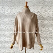 ★Belles*★送料185円★新品M～L*お洒落が決まるアシンメトリー*秋冬シンプルニット*個性的デザイン*リブハイネックニット066C*beige*TRUBE_画像6