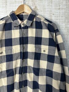 ☆US古着 Levi‘s リーバイス ネルシャツ チェック柄 ブロックチェック ネイビー紺×ベージュ【L】コットン　　　　　　　◆4308◆