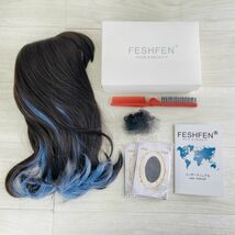 新品 FESHFEN フルウィッグ ミディアム インナーカラー ブルー系 女性 コスプレ ファッション ヘアアクセサリー かつら / 63282 在_画像2