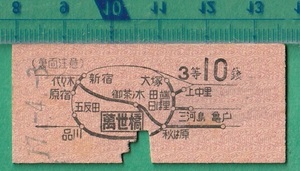 戦前鉄道硬券切符75■地図式乗車券 萬世橋より 3等10銭 17-4.3