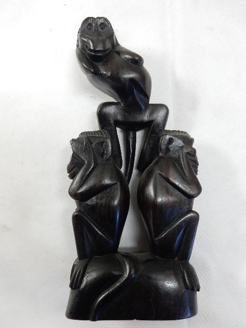 アジアンオブジェ 木製ハンドメイド 手彫り彫刻 3WISE MONKYS 見ざる 言わざる 聞かざる UR, インテリア小物, 置物, エスニック
