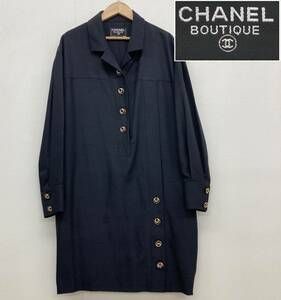 CHANEL BOUTIQUE OLD VINTAGE シャツ ワンピース ココマーク ボタン ブラック 黒 36サイズ シャネル 90s コート VINTAGE archive 3120420