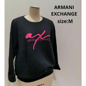 ARMANI EXCHANGE ロゴ刺繍 スパンコール ニット 長袖 ブラック