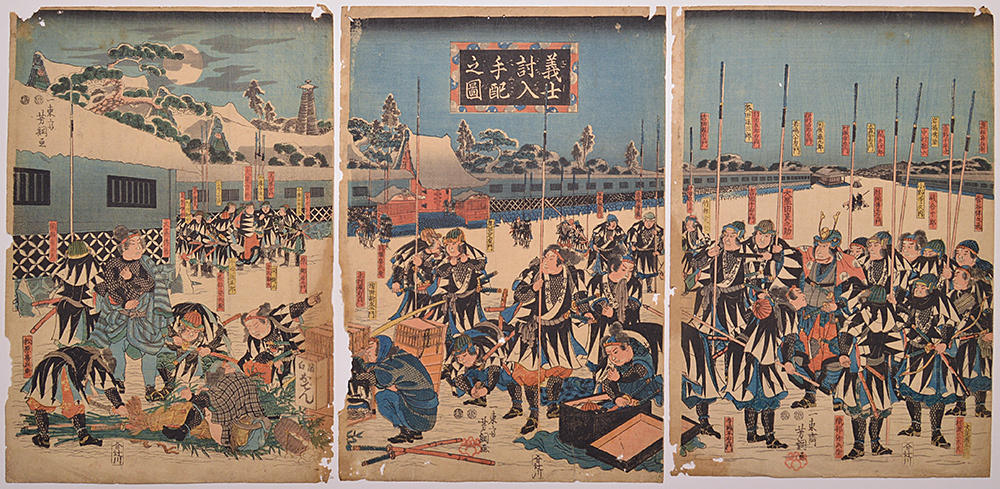 [أوتاغاوا يوشيتسونا: أوامر بمهاجمة الموالين] Ukiyo-e Chushingura L02A, تلوين, أوكييو إي, مطبوعات, لوحات المحارب