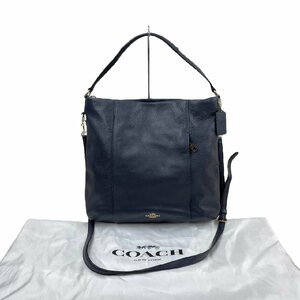 USED COACH コーチ ホーボー 2WAY ショルダーバッグ ペブルドレザー レディース ネイビー クロスボディー ハンドバッグ 斜め掛け