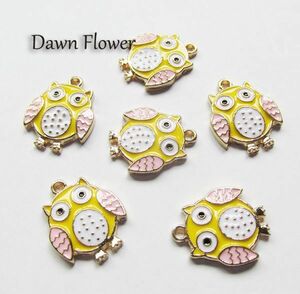 【D-0480】8pcs　フクロウ　19×15mm　イエロー　チャーム　ハンドメイドパーツ