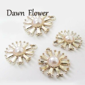 【D-1190】10pcs　パール付きの花　21×18mm　ゴールド　チャーム　ハンドメイドパーツ