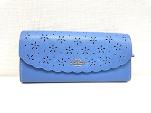 4478★coach　コーチ　財布　青　ブルー　美品　花　長財布