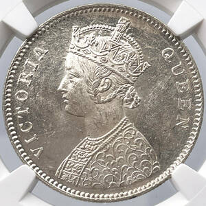 ◆希少◆ MS62 ヴィクトリア女王 1862B 英領インド 1ルピー ボンベイ イギリス 銀貨 NGC アンティークコイン 貨幣 硬貨 金貨 銀貨 世界 004